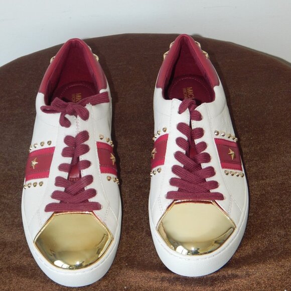 Michael Kors Frankie Stripe Leather Studded Low Top Lace-up Sneaker Shoe 7 M New - Picture 2 of 11